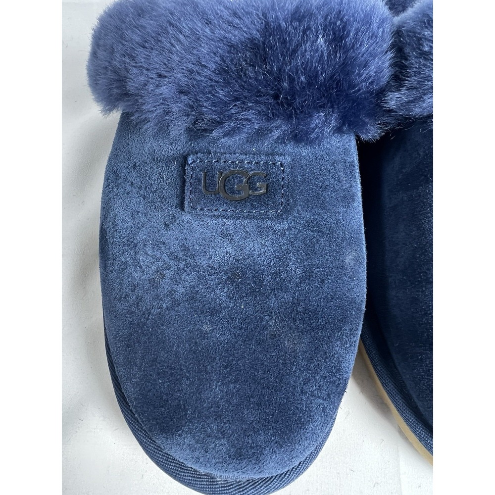 UGG AUSTRALIA REAL Sheepskin! Slide Slippers  Womens Sz 9 Shoes Navy VGUC - Picture 11 of 15
